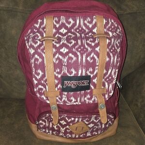 JanSport Burgundy and Brown Patterned Backpack